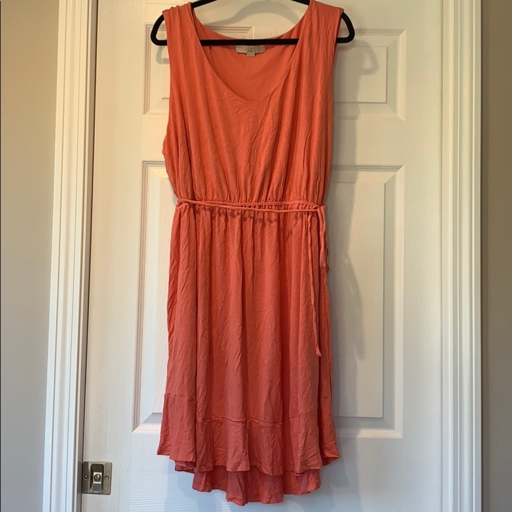 EUC: Loft Coral Midi Flounce Tie Waist Dress-24/26